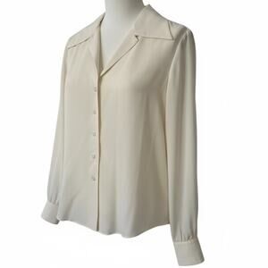 Saint Laurent Paris Silk Open Collar Blouse FR 36 US 4 Cream Hedi Slimane-era